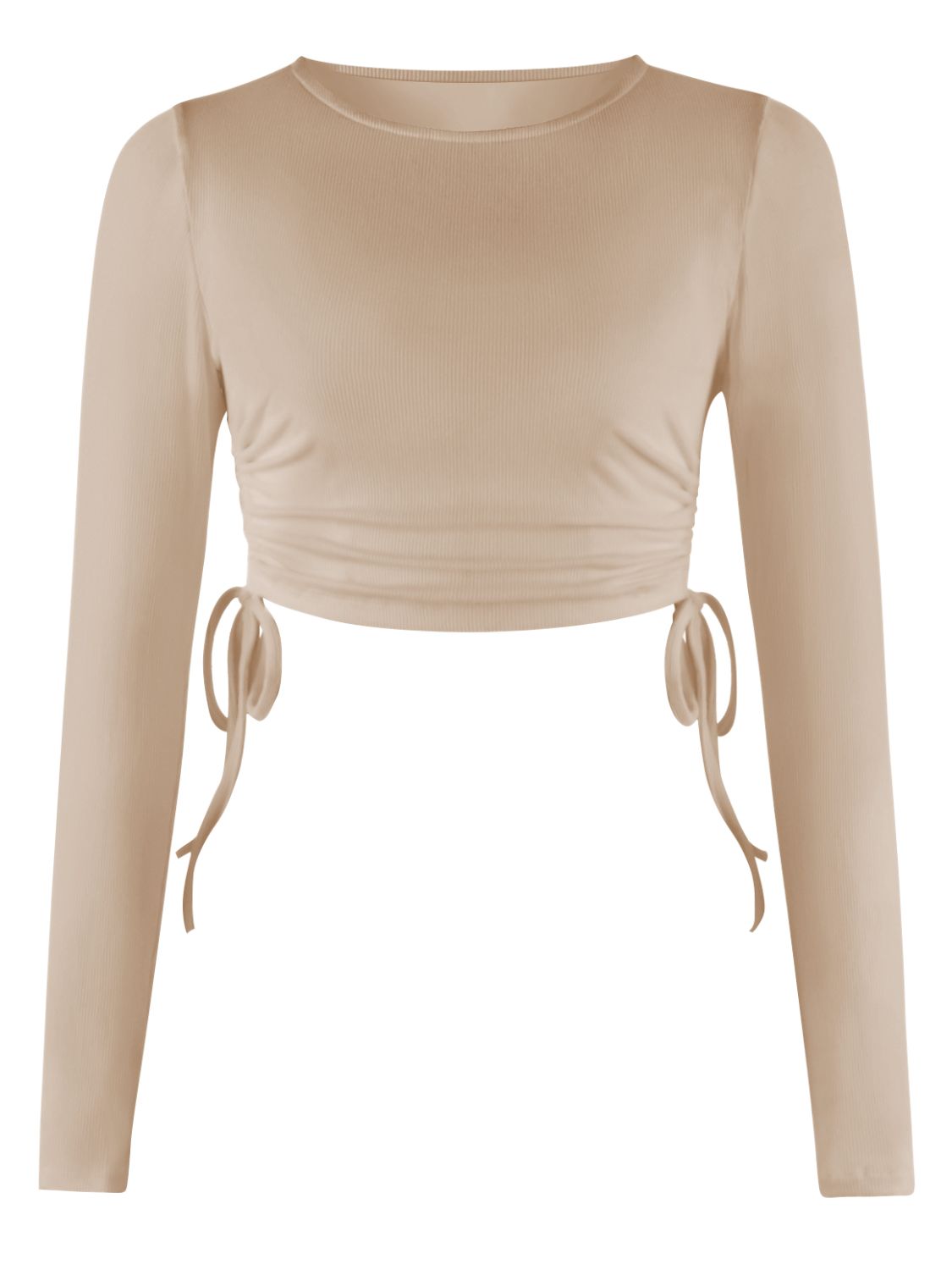 Drawstring Round Neck Long Sleeve Top